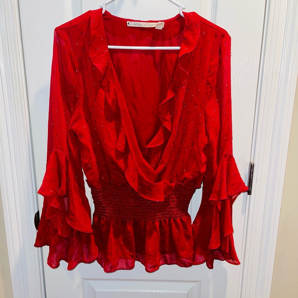Burgundy Red Blouse with Beaded Texture
